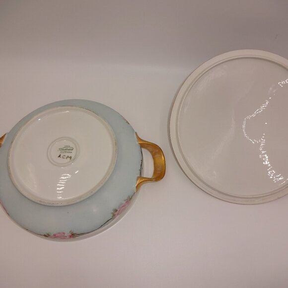 Vintage K&A Krautheim Selb Bavaria Vegetable Bowl & Lid White Blue Pink Roses - Picture 8 of 10